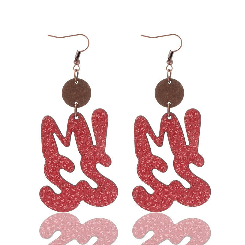 Wholesale Valentine's Day English Letter MISS Miss Pattern Wooden Earrings